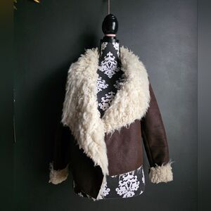 Aeropostale Womens Size Small Brown Open Front Faux Fur & Suede Draped Jacket